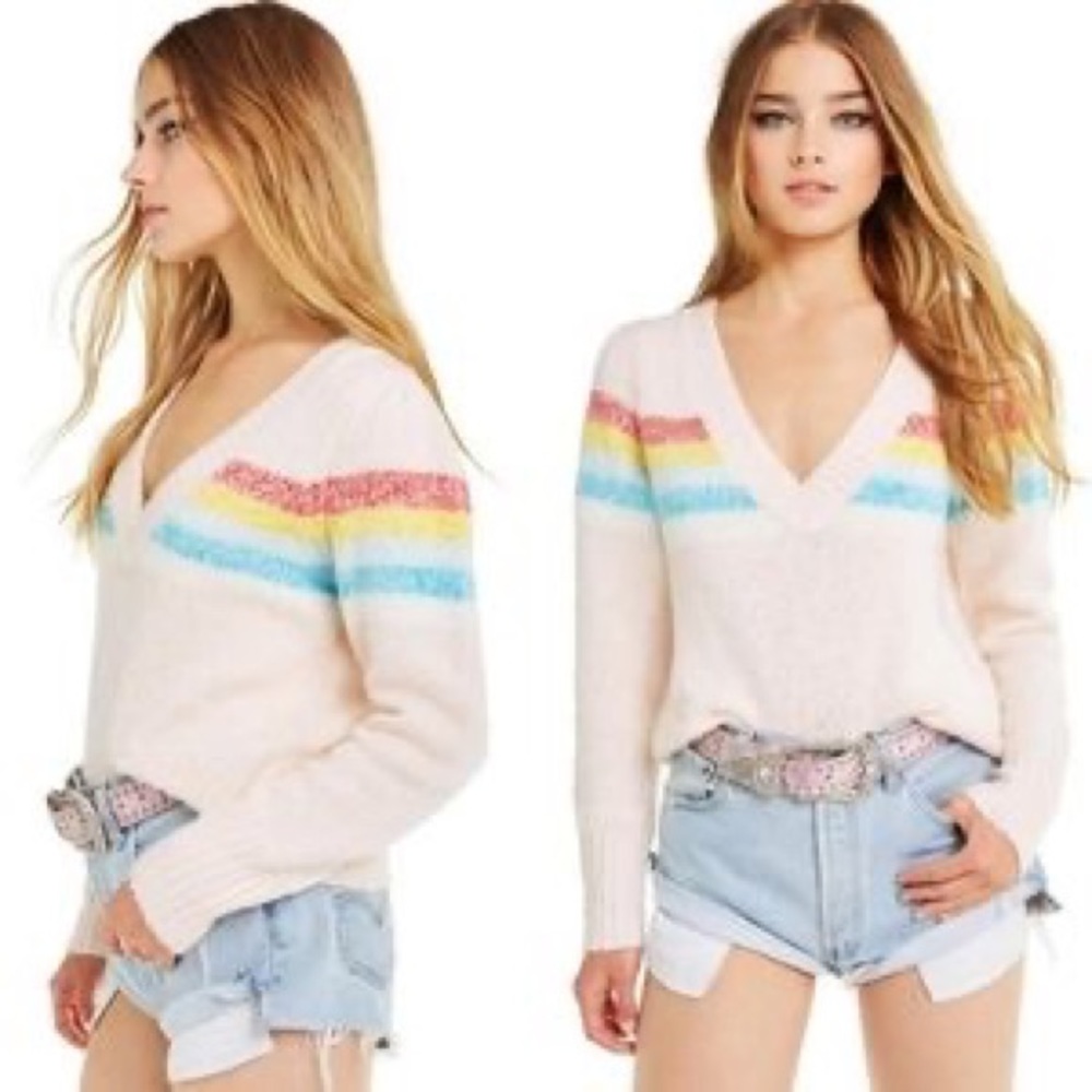 Wildfox DREAMER rainbow stripe sweater distressed new with tags never worn